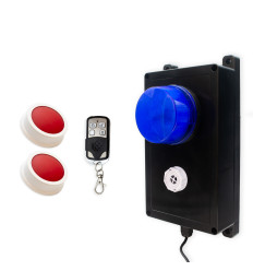 Wireless panic system for businesses, stores & care facilities – blue flash + siren / 2 buttons (600 ft)
