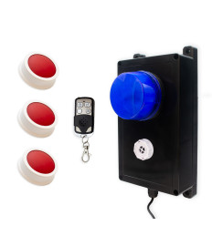Wireless Panic System for Businesses, Stores & Care Facilities – Blue Flash + Siren / 3 buttons (600 ft)