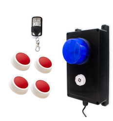 Wireless Panic System for Businesses, Stores & Care Facilities – Blue Flash + Siren / 4 buttons (600 ft)