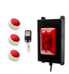Wireless Panic System for Businesses, Stores & Care Facilities – Red Strobe Siren / 3 buttons (600 ft)