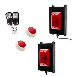 Wireless Panic System for Businesses, Stores & Care Facilities – Double Red Strobe Siren / 2 buttons (600 ft)